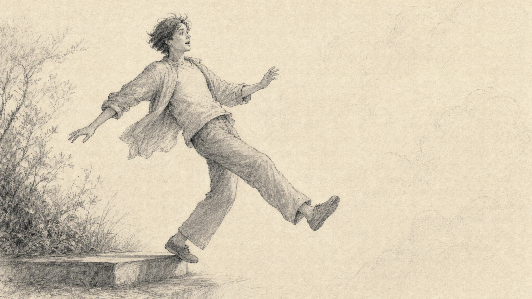 Editorial sketch of a falling figure in a dream